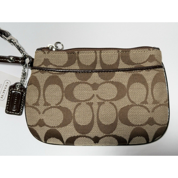 NWT Coach Jacquard Signature C Wristlet Wallet with Leather Trim Charm Brown‎ - Picture 2 of 12